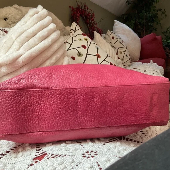 Visona’ Pink Leather Tote with Bamboo Handles - Picture 3 of 6